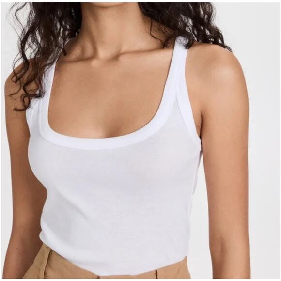 Vince Scoop Neck Fine Ribbed Camisole Tank in Optic White V452842 NEW Large L - Picture 1 of 4